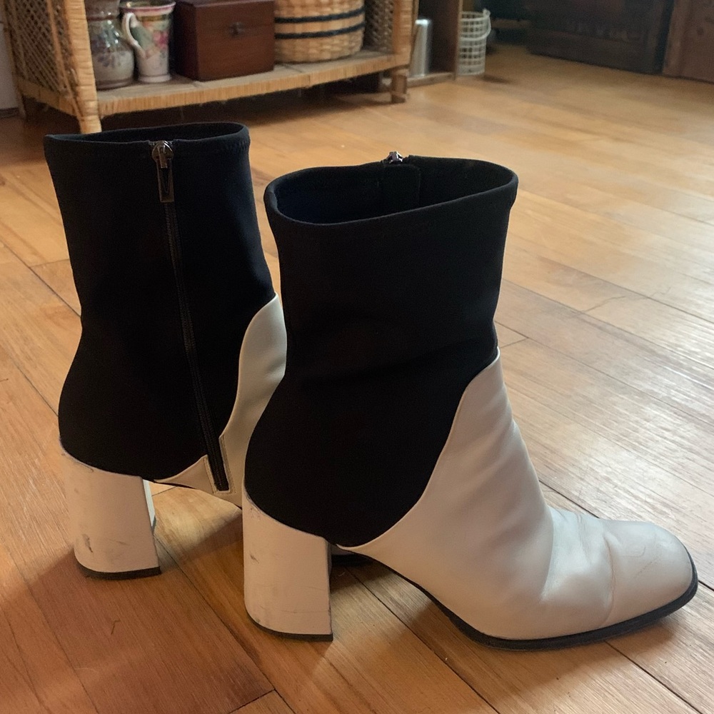 Via Spiga white and black sock bootie.